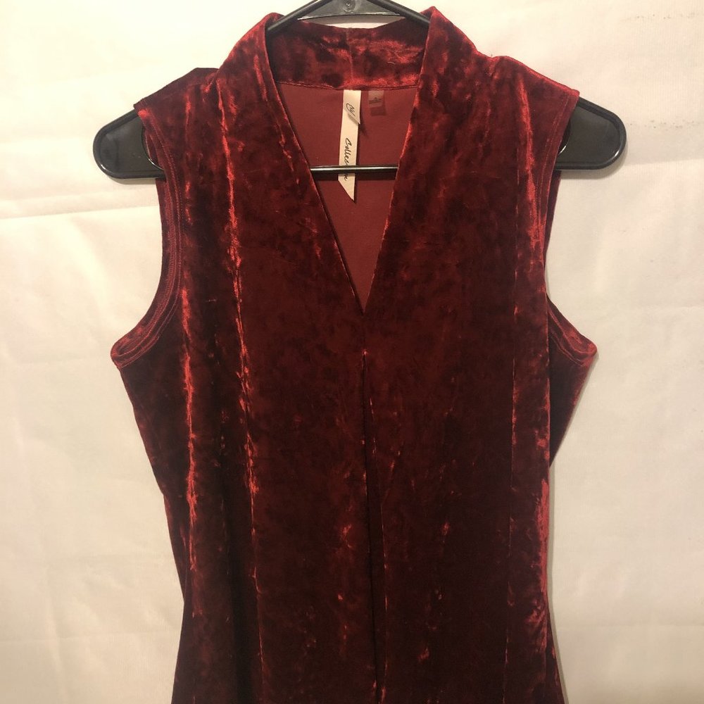 NY Collection Velvet Pleated Pullover Top